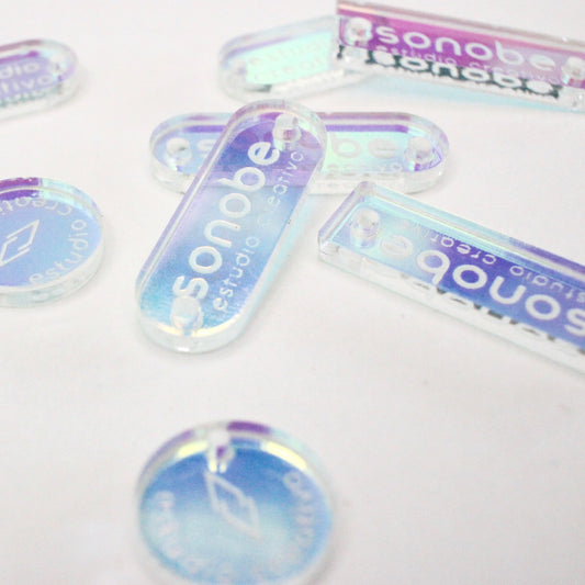 Set of 50 Iridescent Acrylic tags for accessories
