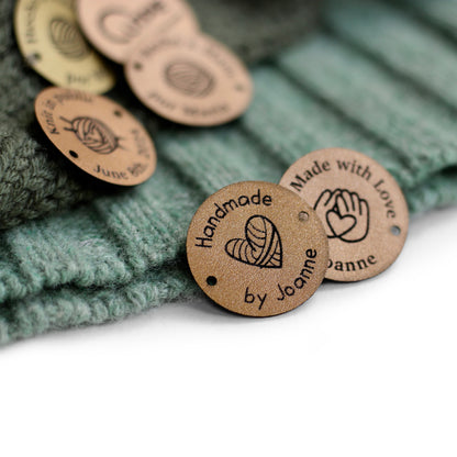 Round custom name or logo tag in copper for crocheted items