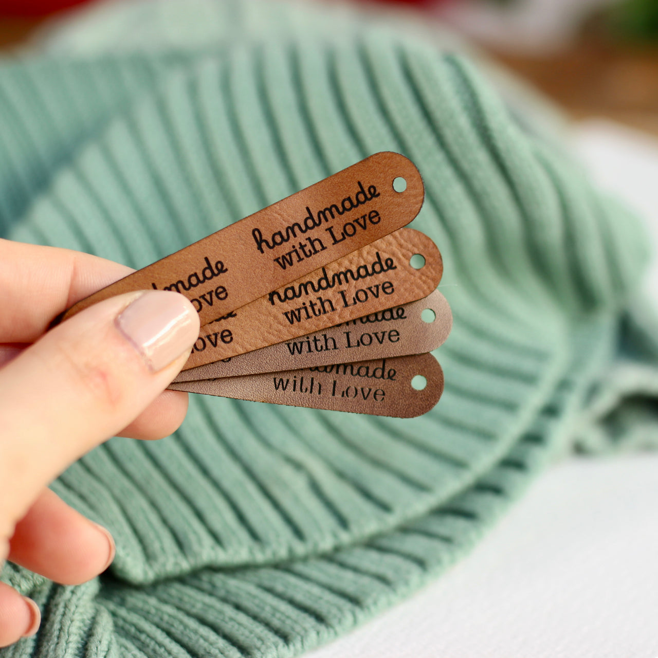 Handmade with Love Leather tags for Handmade items