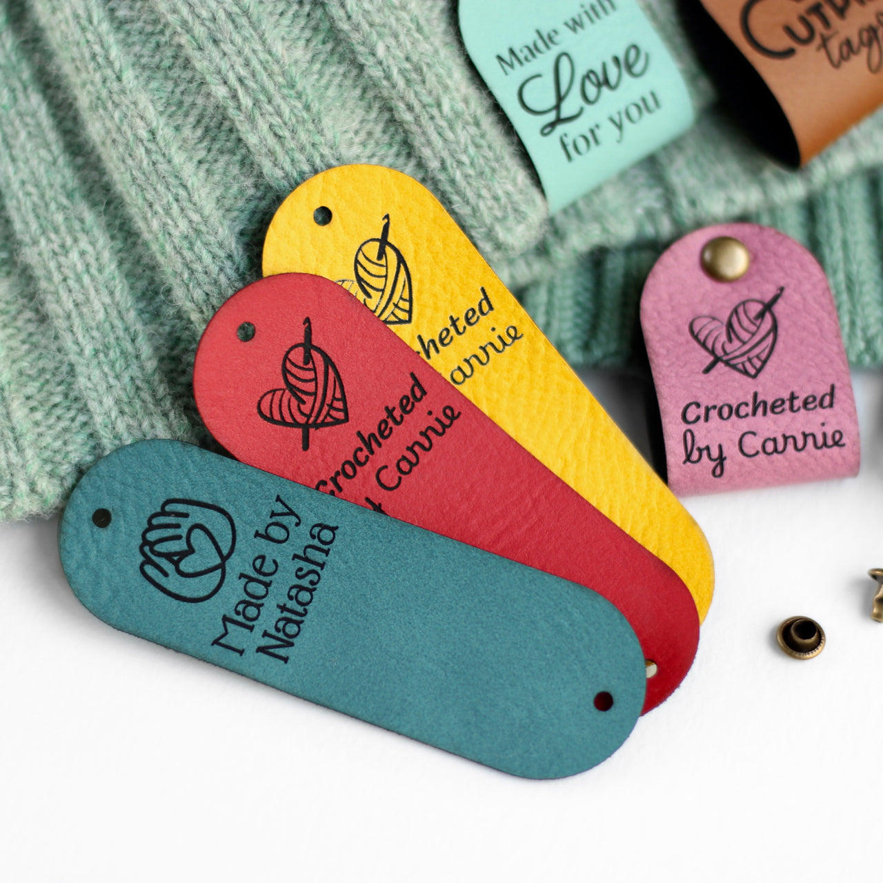 Custom Tags for Knits and Crochet - Foldable - Size 2.85x1"
