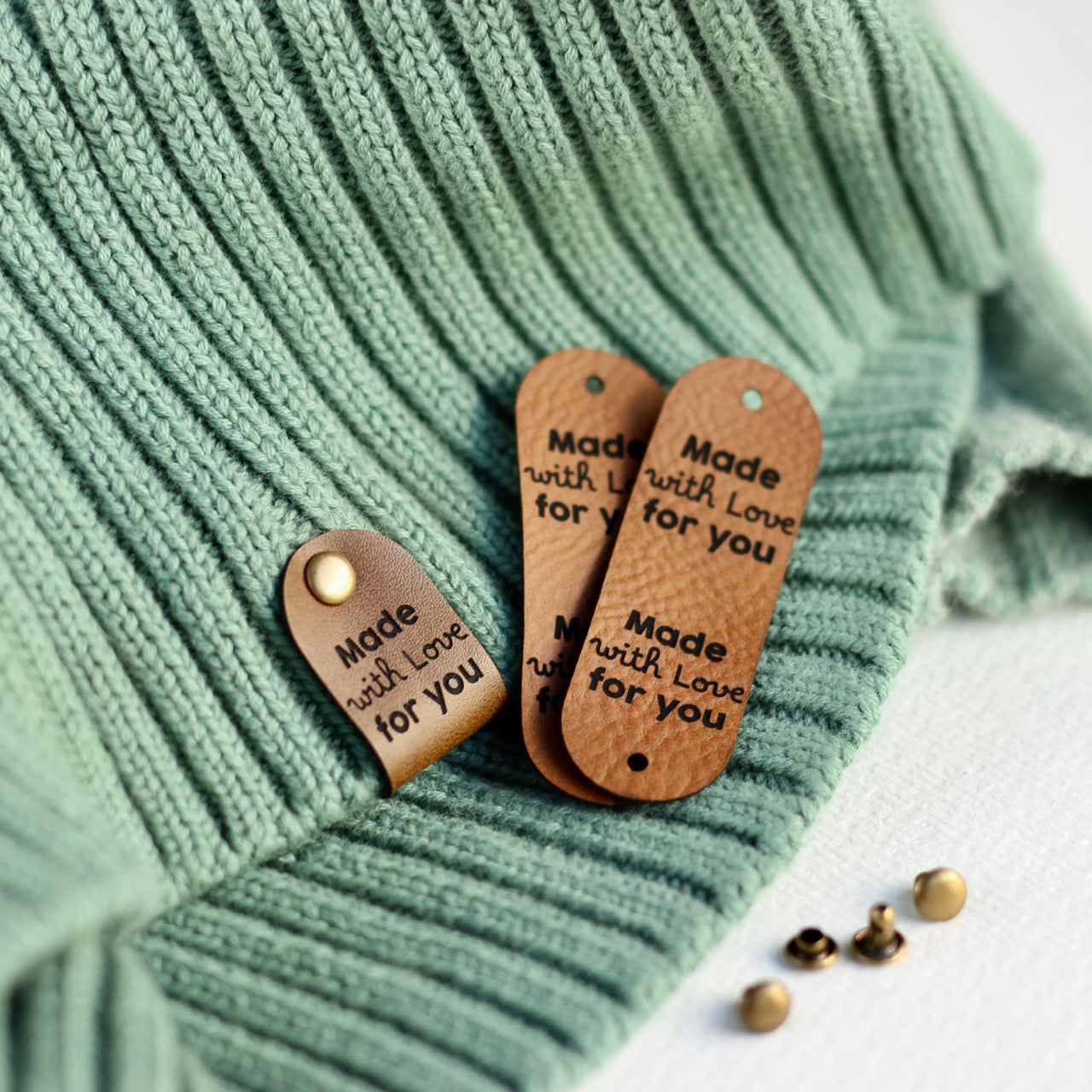 Made with love rivet tags for crochet and handmade items