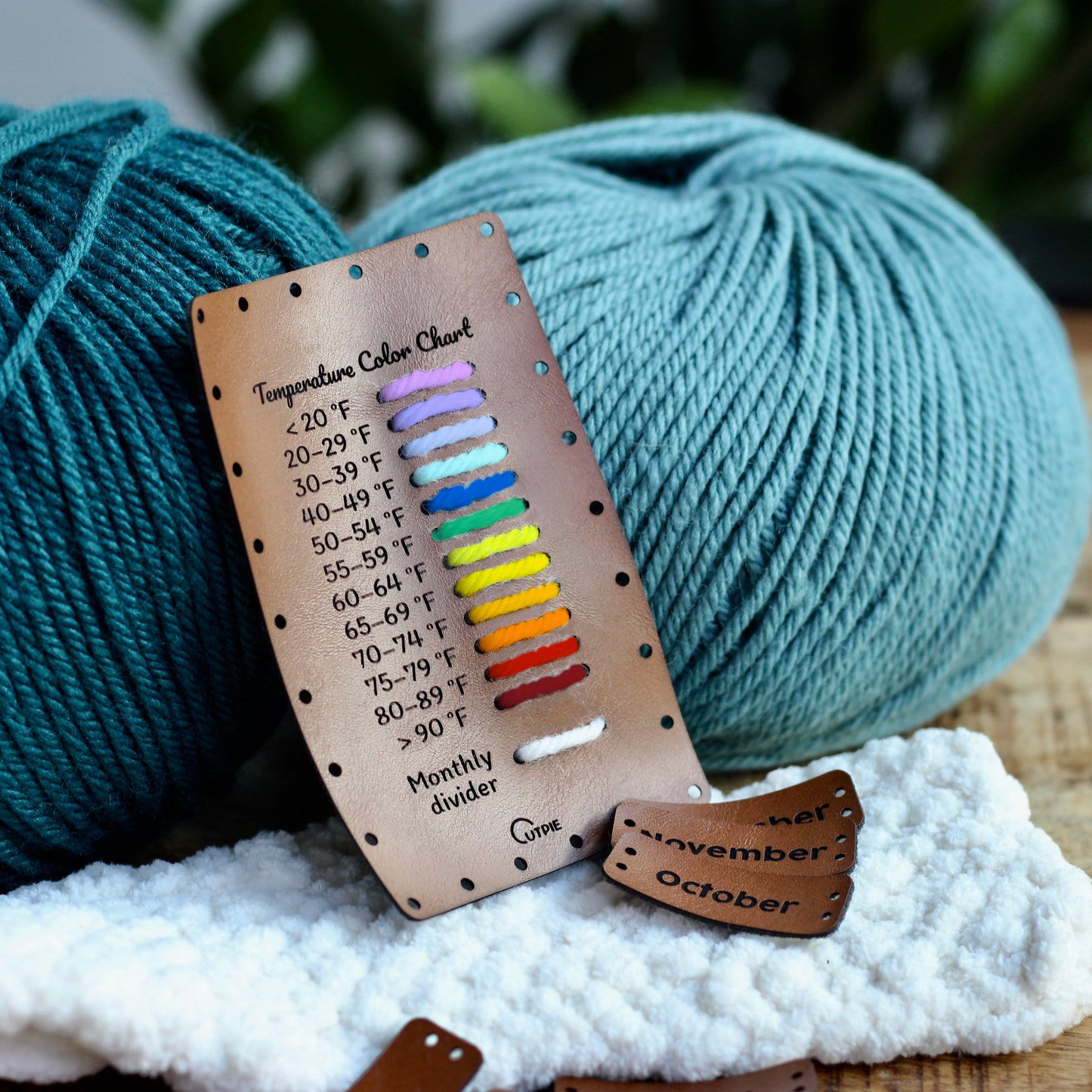 Temperature Blanket Tags Set – Faux Leather Chart & Month Tags